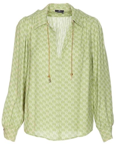 Elisabetta Franchi Shirt With V-neck Long Sleeves - Green