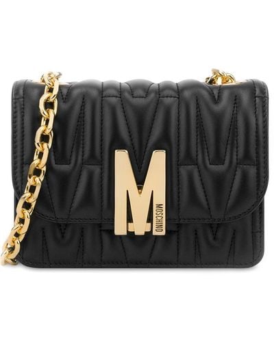 Moschino Logo Quilted Leather Cross Body - Black