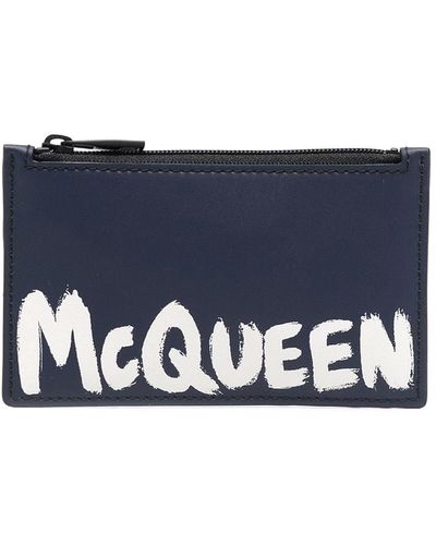 Alexander McQueen Graffiti Logo Zip Coin Card - Blue
