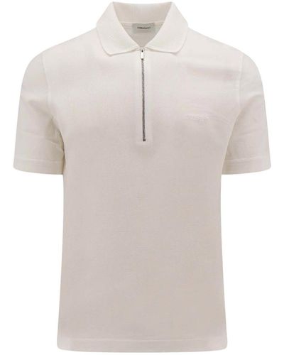 Ferragamo Cotton Polo Shirt With Embroidered Logo - White