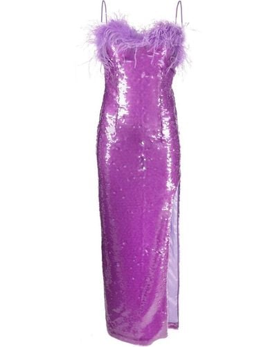 GIUSEPPE DI MORABITO Feathers Sequins Long Dress - Purple