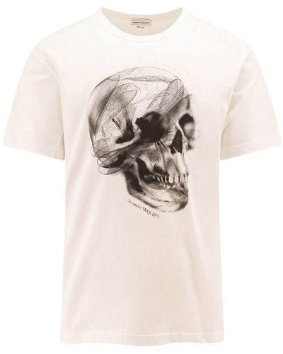 Alexander McQueen Cotton T-shirt With Iconic Print - Natural