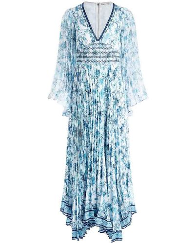 Alice + Olivia Sion Floral Pleated Maxi Dress - Blue