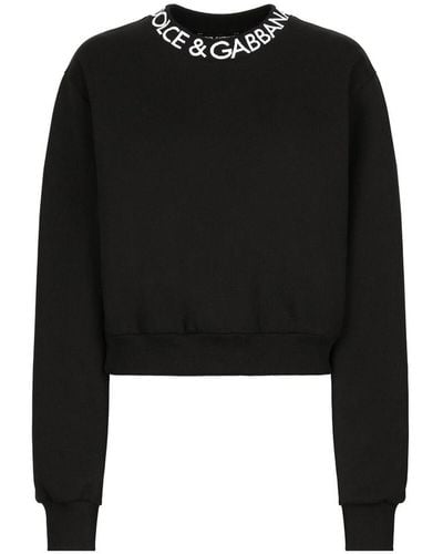 Dolce & Gabbana Logo Print Crew Neck Crop T-shirt - Black