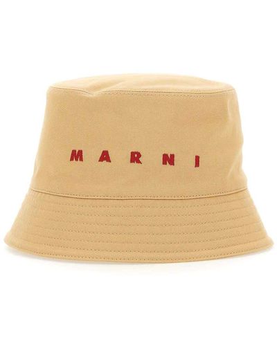 Marni Bucket Hat With Logo - Natural