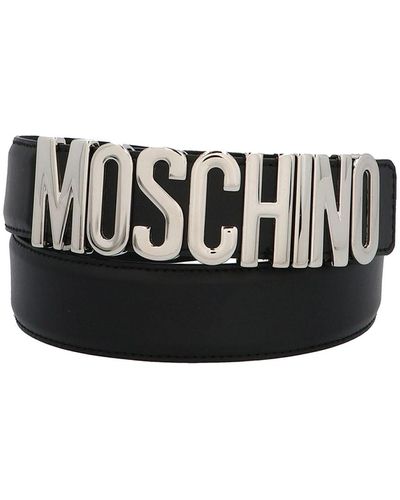 Moschino Metal Logo Leather Belt - Black
