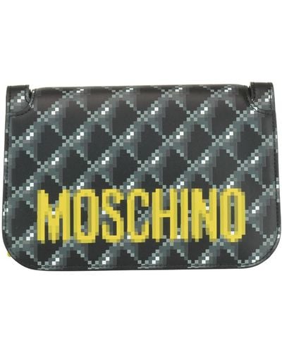 Moschino Pixel Print Leather Cross Body Bag - Grey