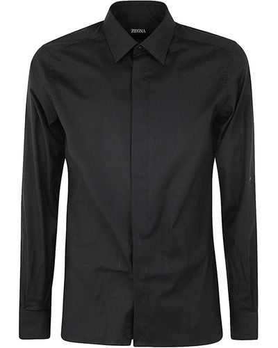 Zegna Stretch Cotton Shirt - Black
