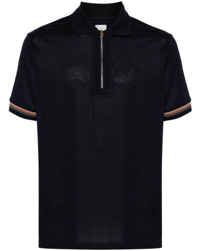 Paul Smith Artist-stripe-detail Polo Shirt - Black