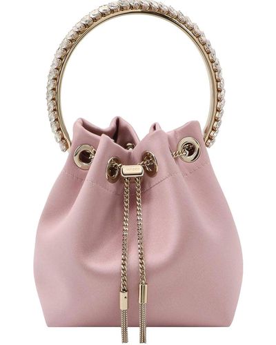 Jimmy Choo Satin Bucket Bag With Crystals Detail - Pink