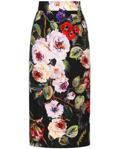 Dolce & Gabbana Calf-length Skirt With Rose Garden Print - White