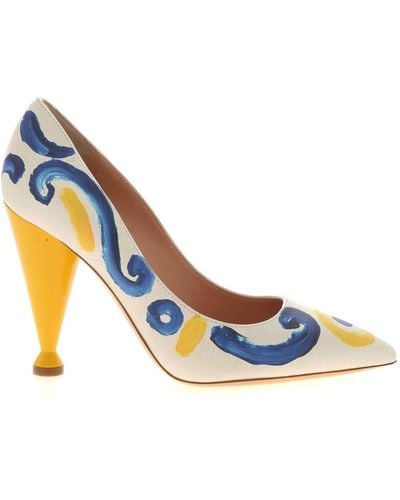 Moschino Majolica Print Court Shoes In Ice Colour - Blue