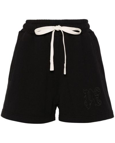 Palm Angels Logo Cotton Shorts - Black