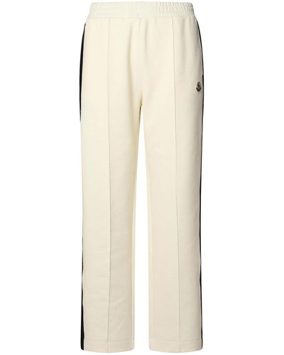 Moncler Ivory Cotton Blend Trousers - Natural