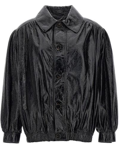 Alessandra Rich Leather Bomber Jacket - Black