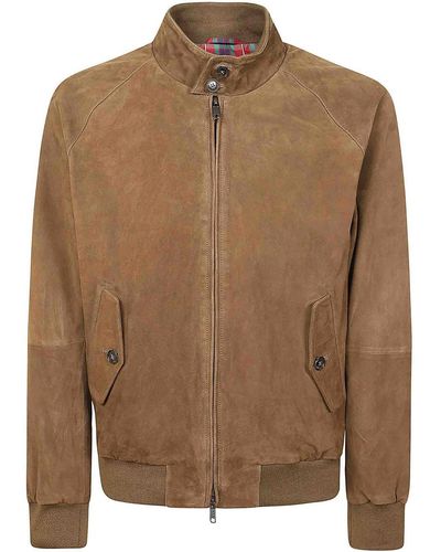Baracuta Jacket In Olive Suede Leather - Brown