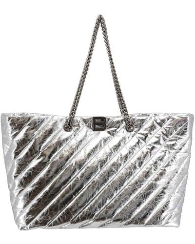 Balenciaga Quilted Leather Bag Frontal Monogram - Gray