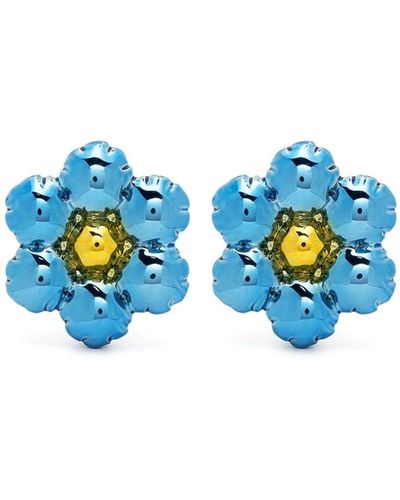 Marni Floral Clip Earrings - Blue