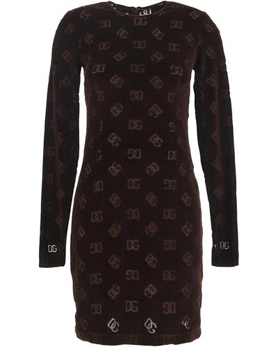 Dolce & Gabbana Flocked Jersey Mini Dress - Black