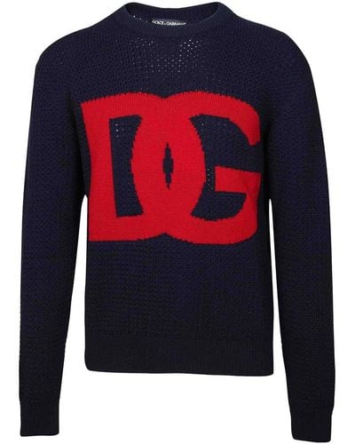 Dolce & Gabbana Wool Sweater With Dg Logo - Blue