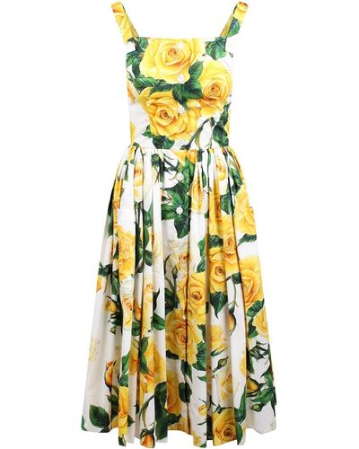 Dolce & Gabbana Midi Dress With Print - Yellow