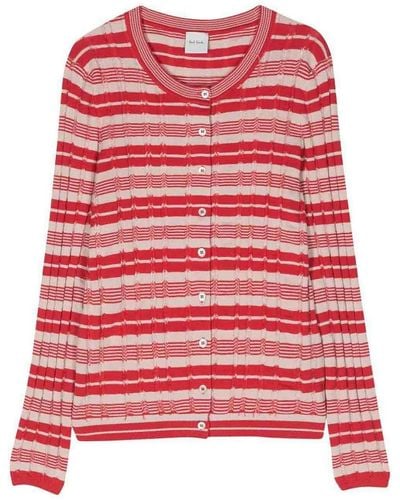 Paul Smith Long Sleeves Striped Korean Sweater - Red