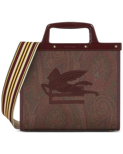 Etro Paisley-print Tote With Leather Trim And Logo - Brown