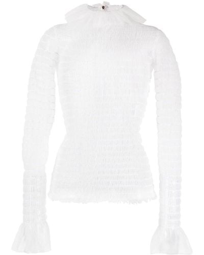 Thom Browne Frilled High-neck Tulle Top - White