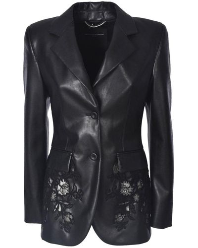 Ermanno Scervino Synthetic Leather Jacket With Embroidery In B - Black