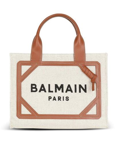 Balmain B-army 42 Linen Bag With Leather Detail - Natural
