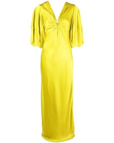 Stella McCartney Ruched-detail V-neck Gown - Yellow