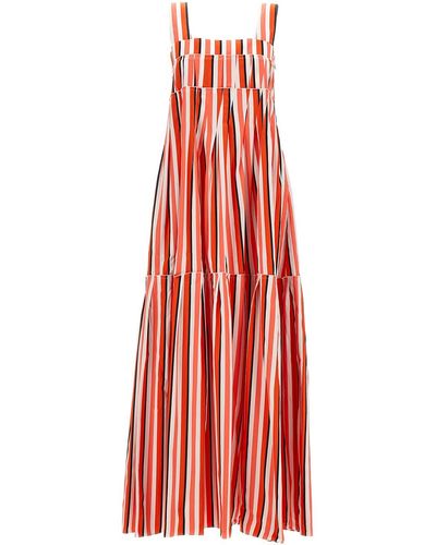 Plan C Long Striped Cotton Dress - Red