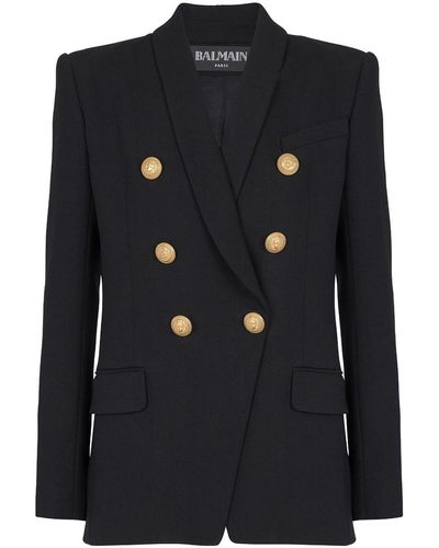 Balmain Double Breasted Wool Jacket - Black
