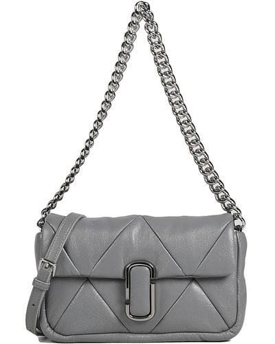 Marc Jacobs Quilted Leather Shoulder Bag With Logo - Gray