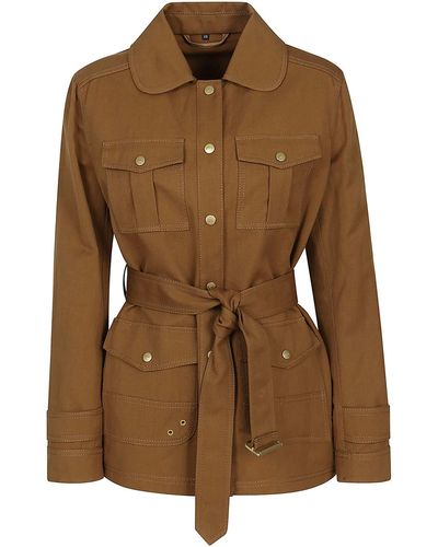 Fay Shirt Style Belted Coat - Brown