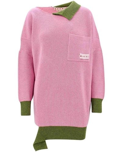 Marni Virgin Wool And Cotton Oversize Jumper - Pink