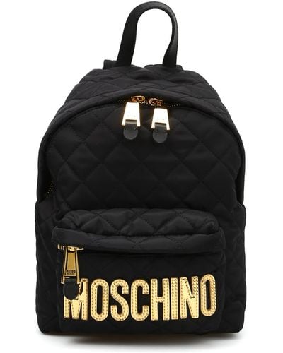 Moschino Logo Lettering Quilted Backpack - Black