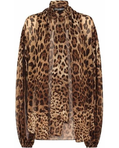 Dolce & Gabbana Chiffon Animalier Print Shirt - Brown