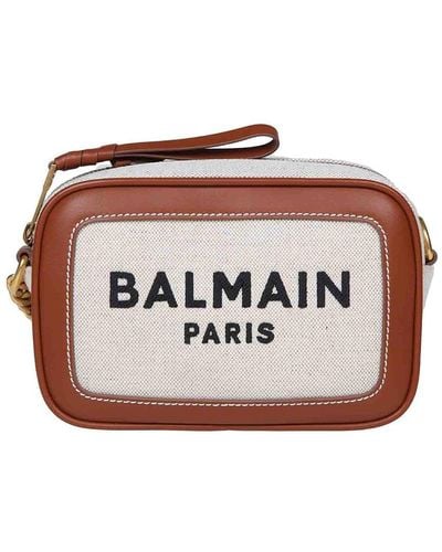 Balmain B-army Camera Case Bag In Natural Canvas - Pink