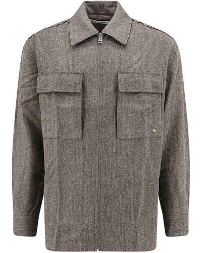 Etudes Studio Virgin Wool Shirt With Logoed Metal Detail - Grey