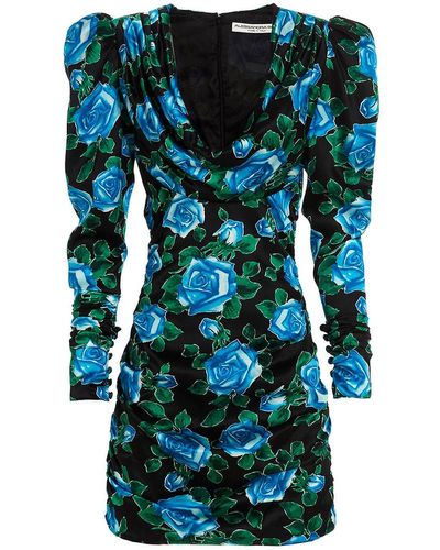 Alessandra Rich Silk Floral Dress - Blue