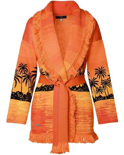 Alanui Kerala Sunset Wool Blend Cardigan - Orange