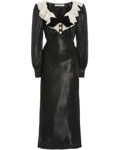 Alessandra Rich Laminated Silk Dress With Volant Collar - Black