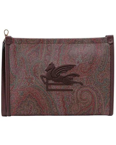 Etro Coated Canvas Clutch With Pailsey Motif - Brown