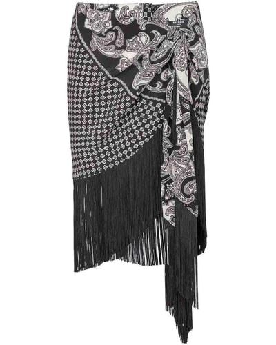 Balmain Fringed Silk Scarf Skirt - Black