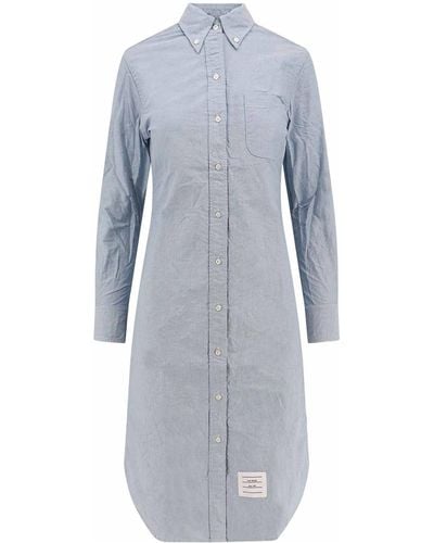 Thom Browne Cotton Chemisier Dress With Tricolor Detail - Gray