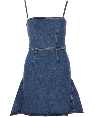 Alexander McQueen Stone Washed Denim Mini Dress - Blue