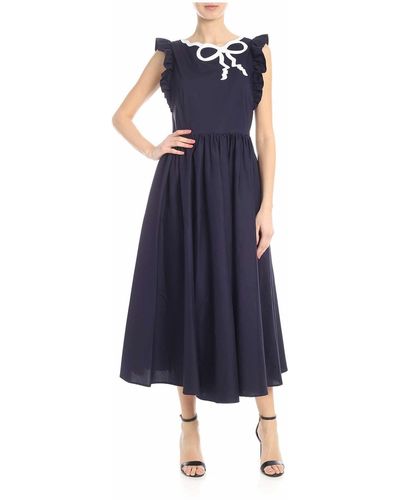 Vivetta Sona Dress In With White Bow Embroidery - Blue