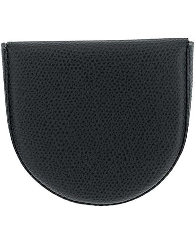 Valextra Coin Purse In Oyster Grained With Flap - Black