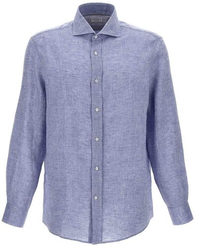 Brunello Cucinelli Linen Shirt Button - Blue